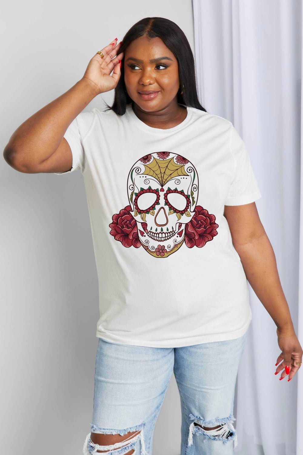 Simply Love Full Size Skull Graphic Cotton Tee - Trendy AF