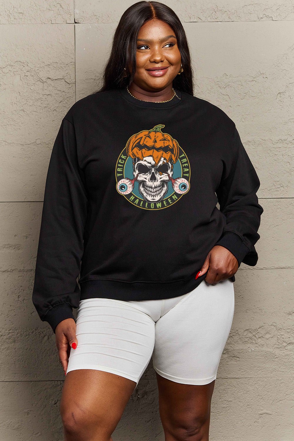 Simply Love Full Size Skull Graphic Sweatshirt - Trendy AF