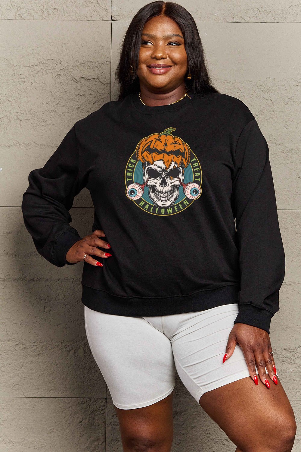 Simply Love Full Size Skull Graphic Sweatshirt - Trendy AF