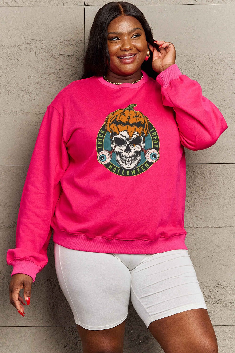 Simply Love Full Size Skull Graphic Sweatshirt - Trendy AF