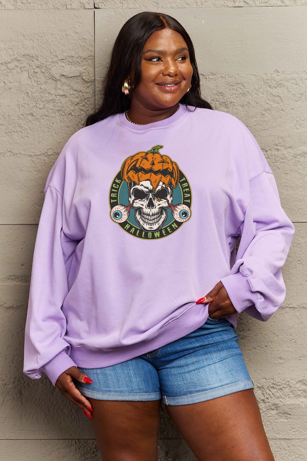 Simply Love Full Size Skull Graphic Sweatshirt - Trendy AF