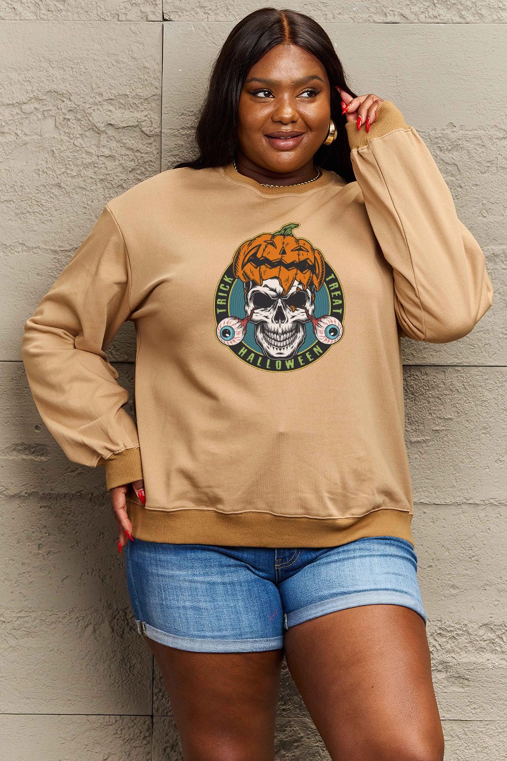 Simply Love Full Size Skull Graphic Sweatshirt - Trendy AF