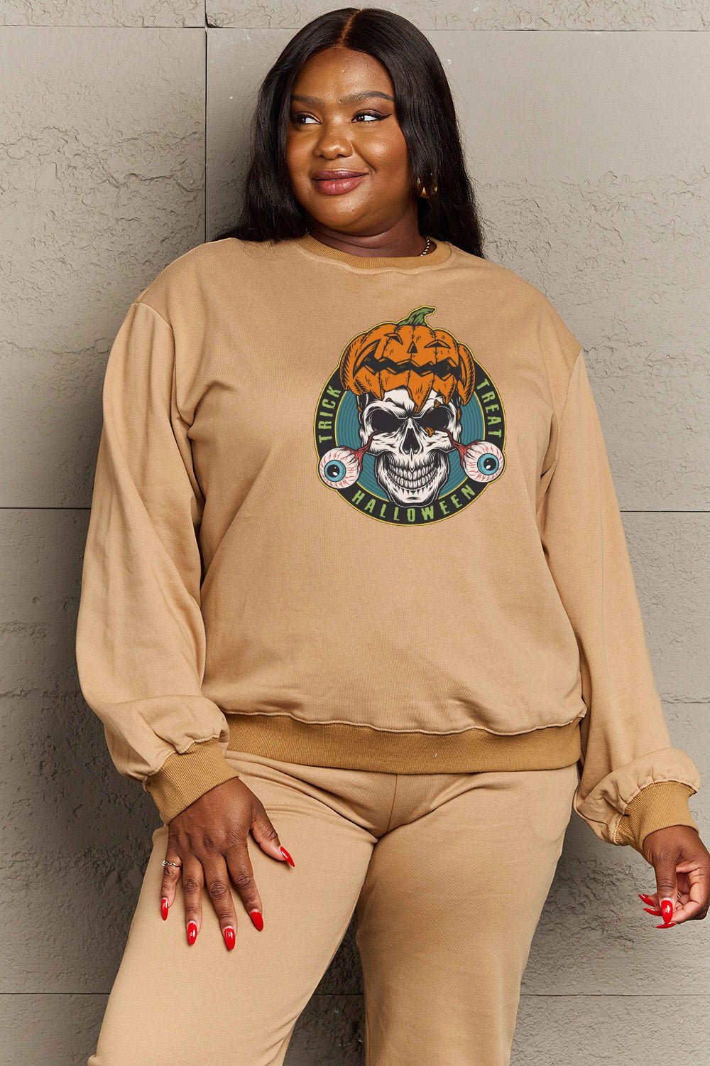 Simply Love Full Size Skull Graphic Sweatshirt - Trendy AF