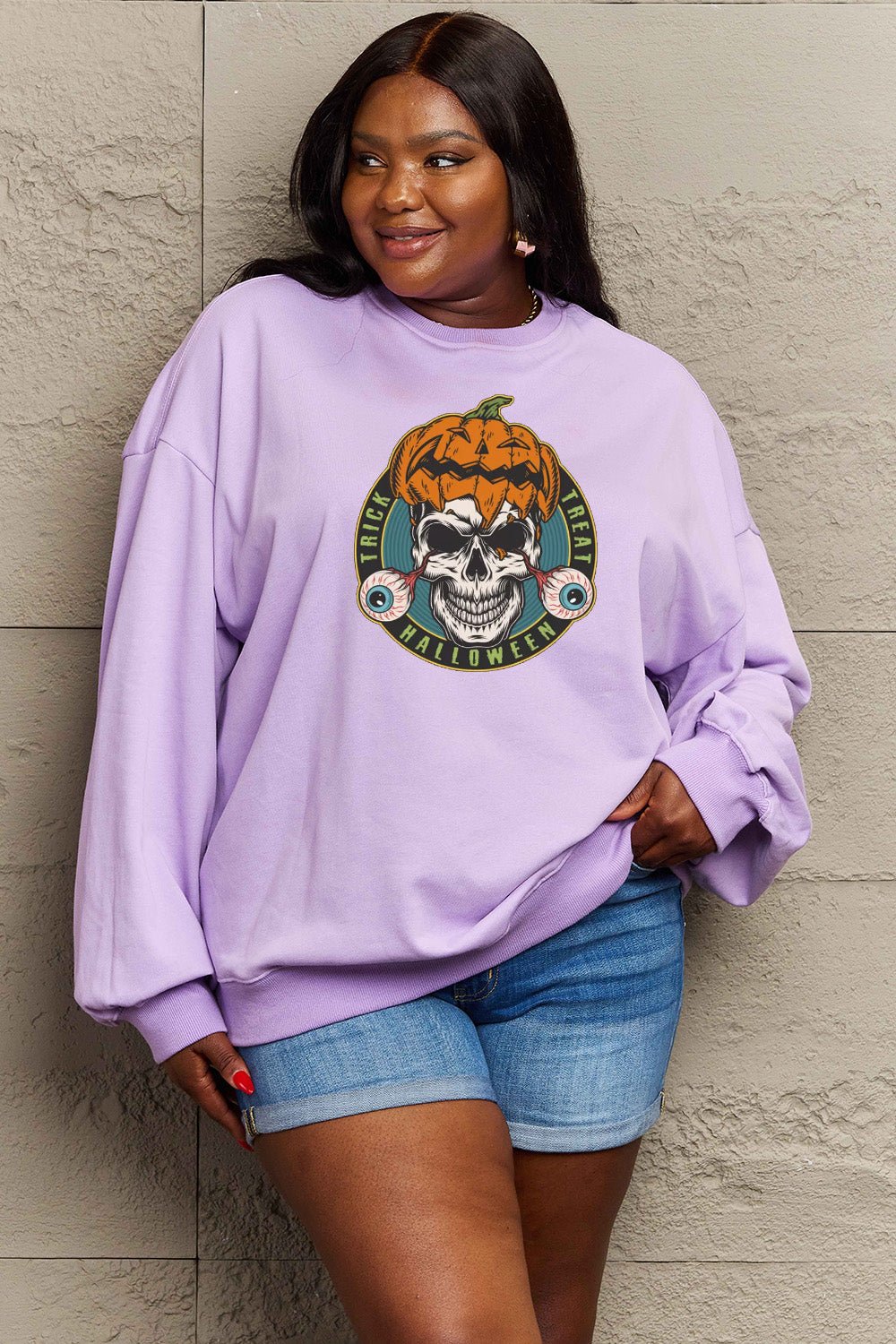 Simply Love Full Size Skull Graphic Sweatshirt - Trendy AF