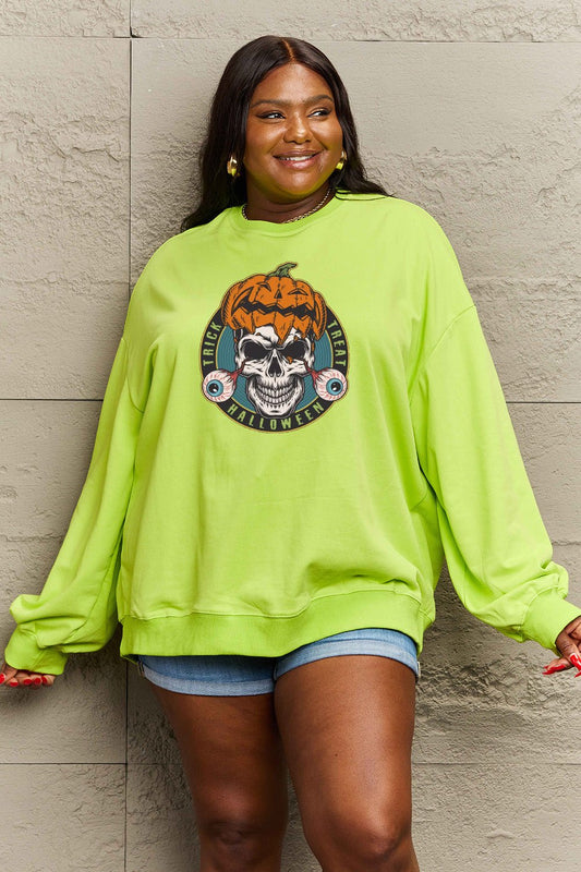 Simply Love Full Size Skull Graphic Sweatshirt - Trendy AF