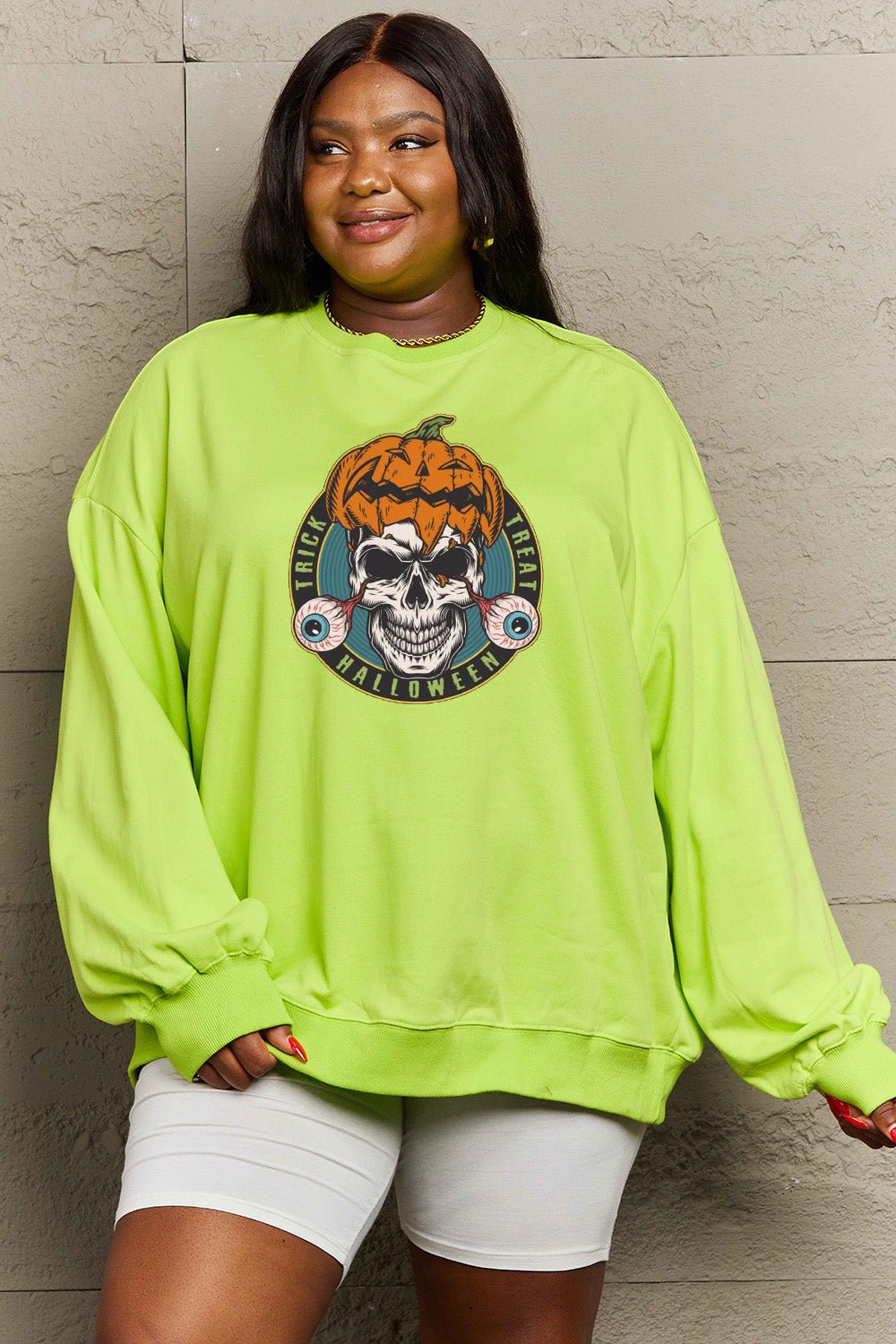 Simply Love Full Size Skull Graphic Sweatshirt - Trendy AF