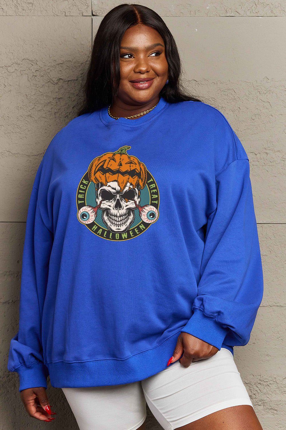 Simply Love Full Size Skull Graphic Sweatshirt - Trendy AF