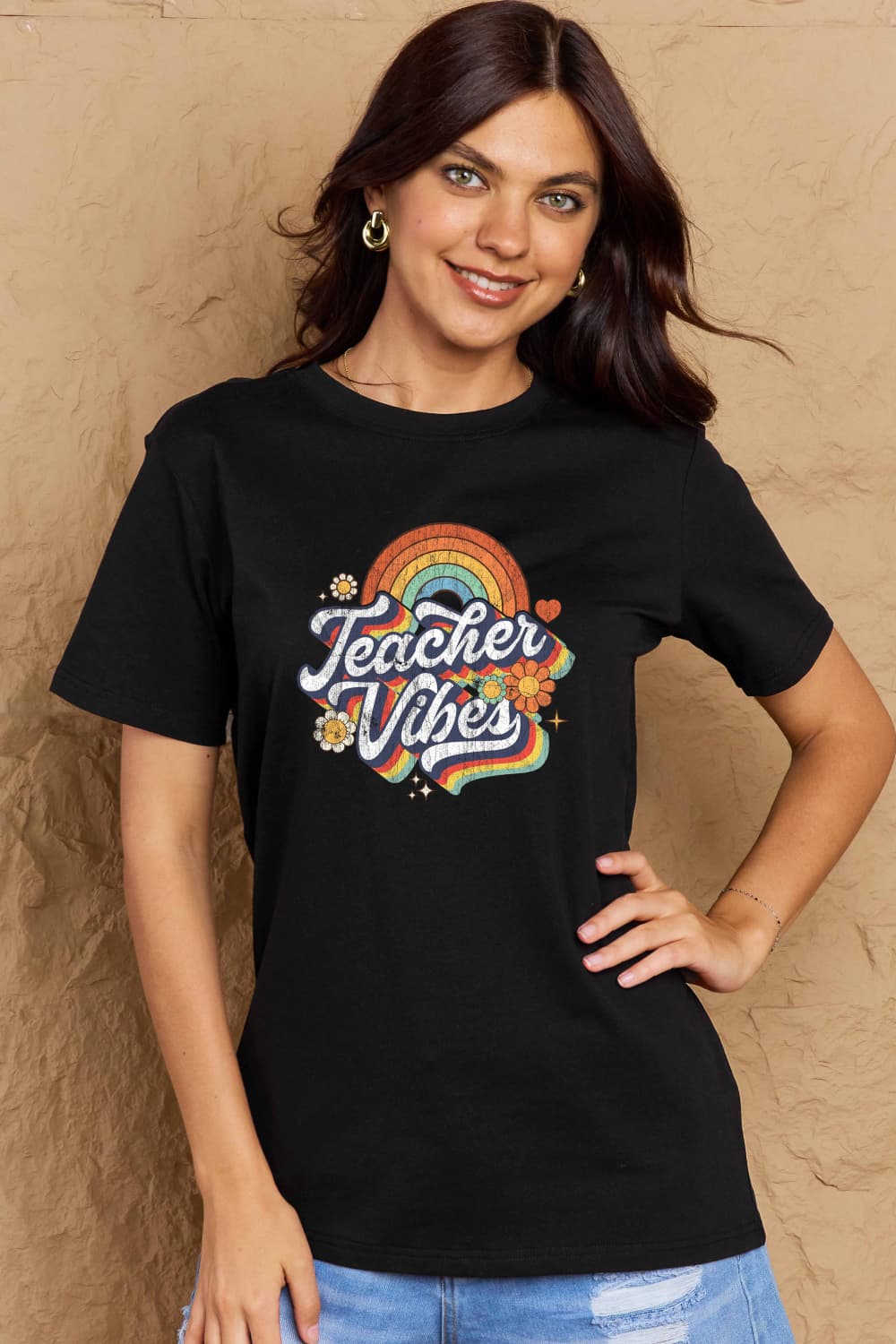 Simply Love Full Size TEACHER VIBES Graphic Cotton T-Shirt - Trendy AF