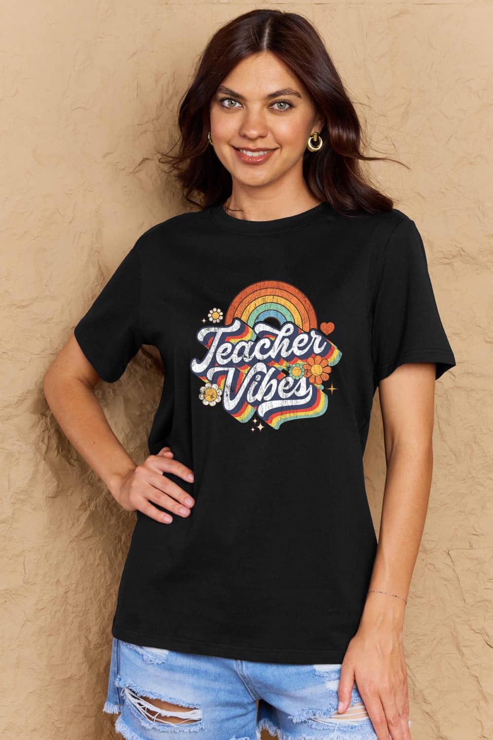 Simply Love Full Size TEACHER VIBES Graphic Cotton T-Shirt - Trendy AF