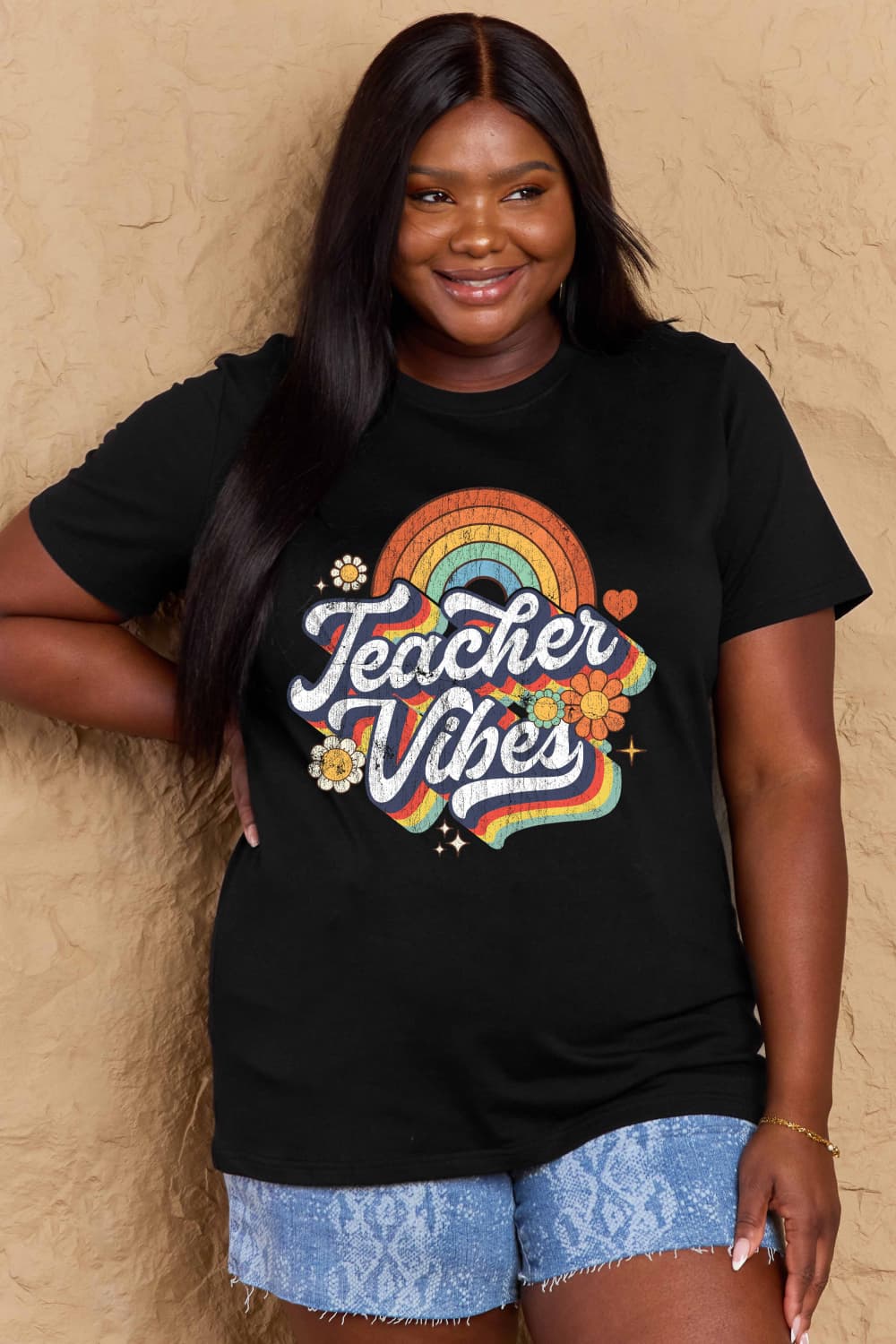 Simply Love Full Size TEACHER VIBES Graphic Cotton T-Shirt - Trendy AF