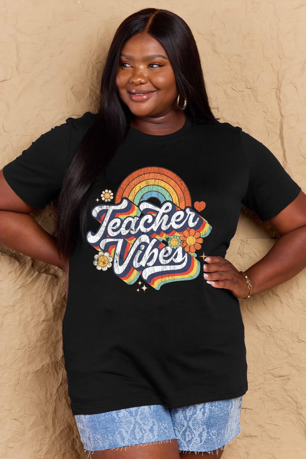 Simply Love Full Size TEACHER VIBES Graphic Cotton T-Shirt - Trendy AF