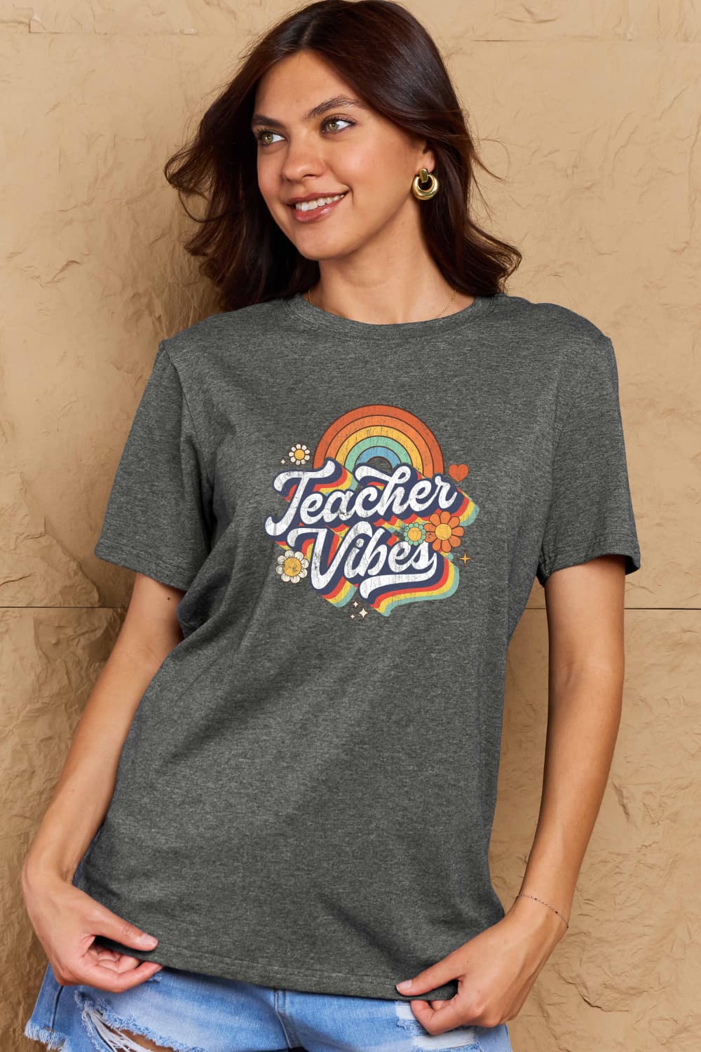 Simply Love Full Size TEACHER VIBES Graphic Cotton T-Shirt - Trendy AF