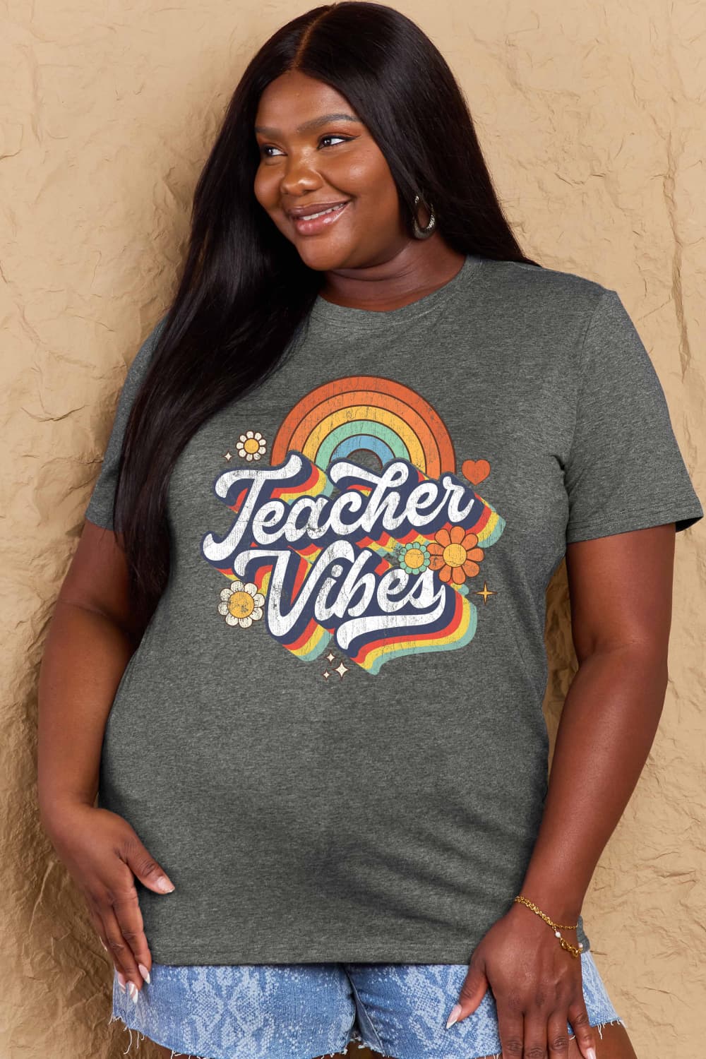 Simply Love Full Size TEACHER VIBES Graphic Cotton T-Shirt - Trendy AF