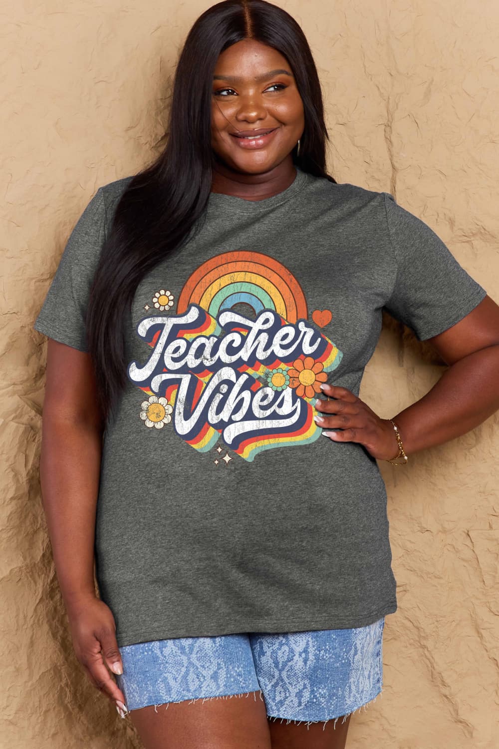 Simply Love Full Size TEACHER VIBES Graphic Cotton T-Shirt - Trendy AF