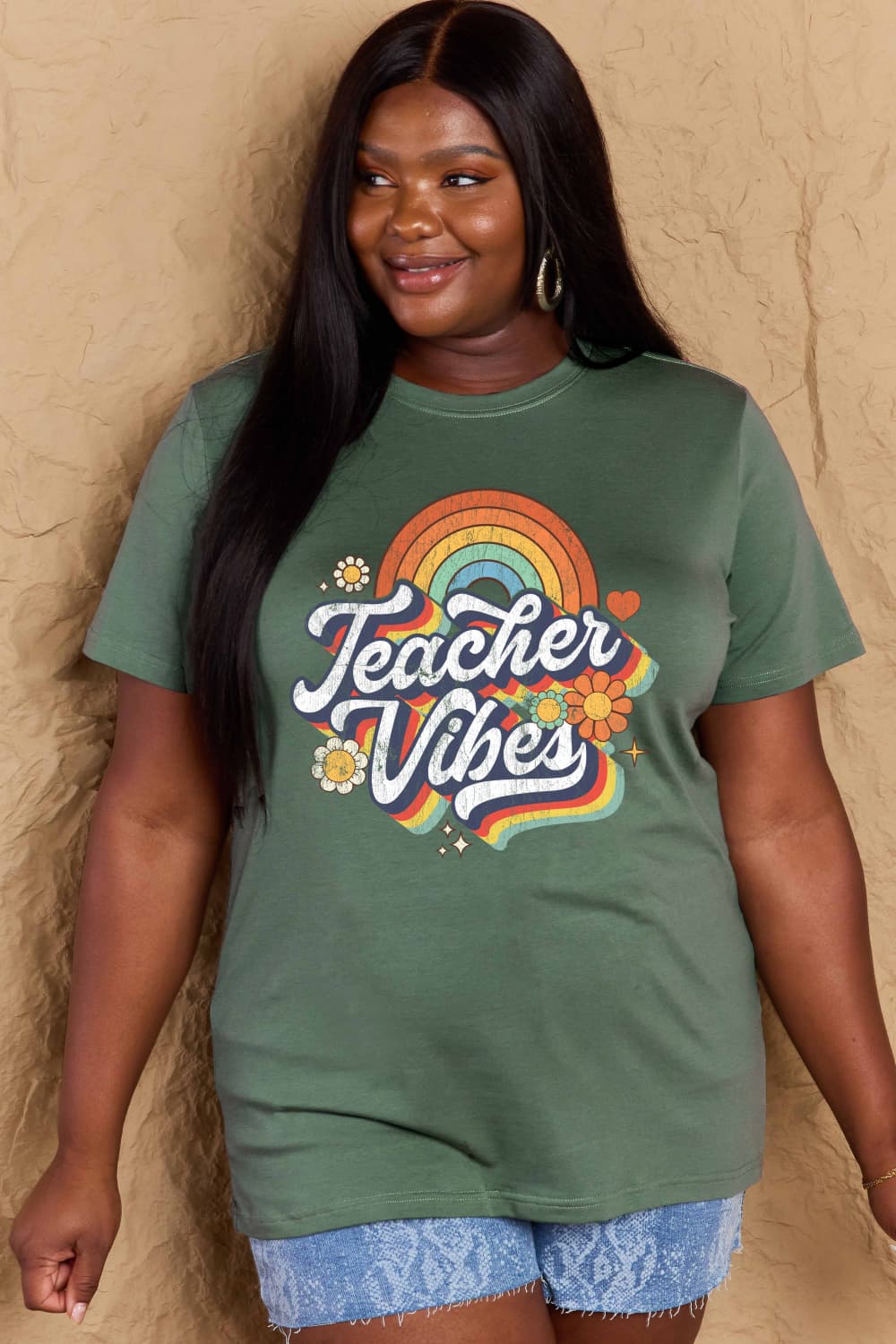 Simply Love Full Size TEACHER VIBES Graphic Cotton T-Shirt - Trendy AF