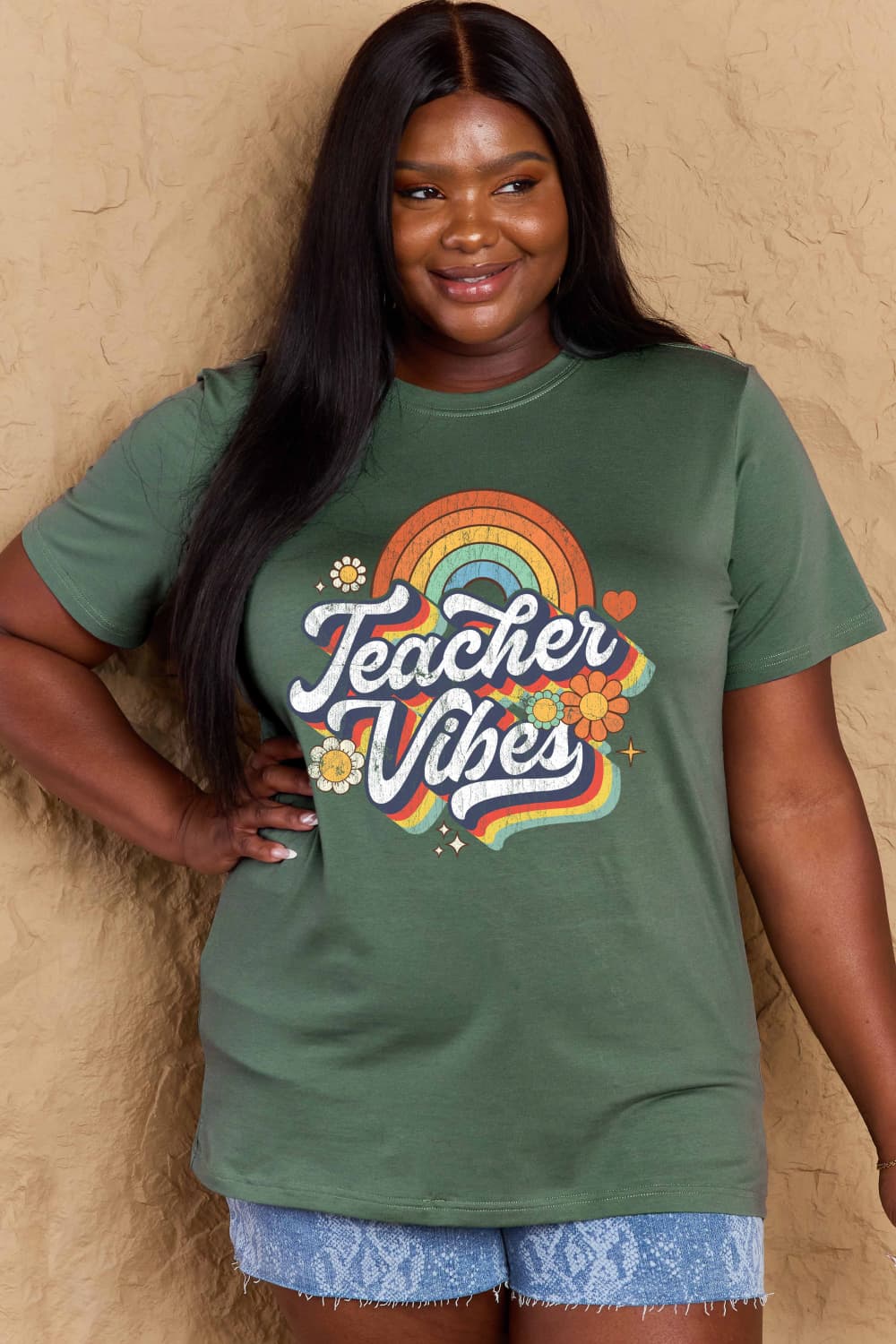 Simply Love Full Size TEACHER VIBES Graphic Cotton T-Shirt - Trendy AF