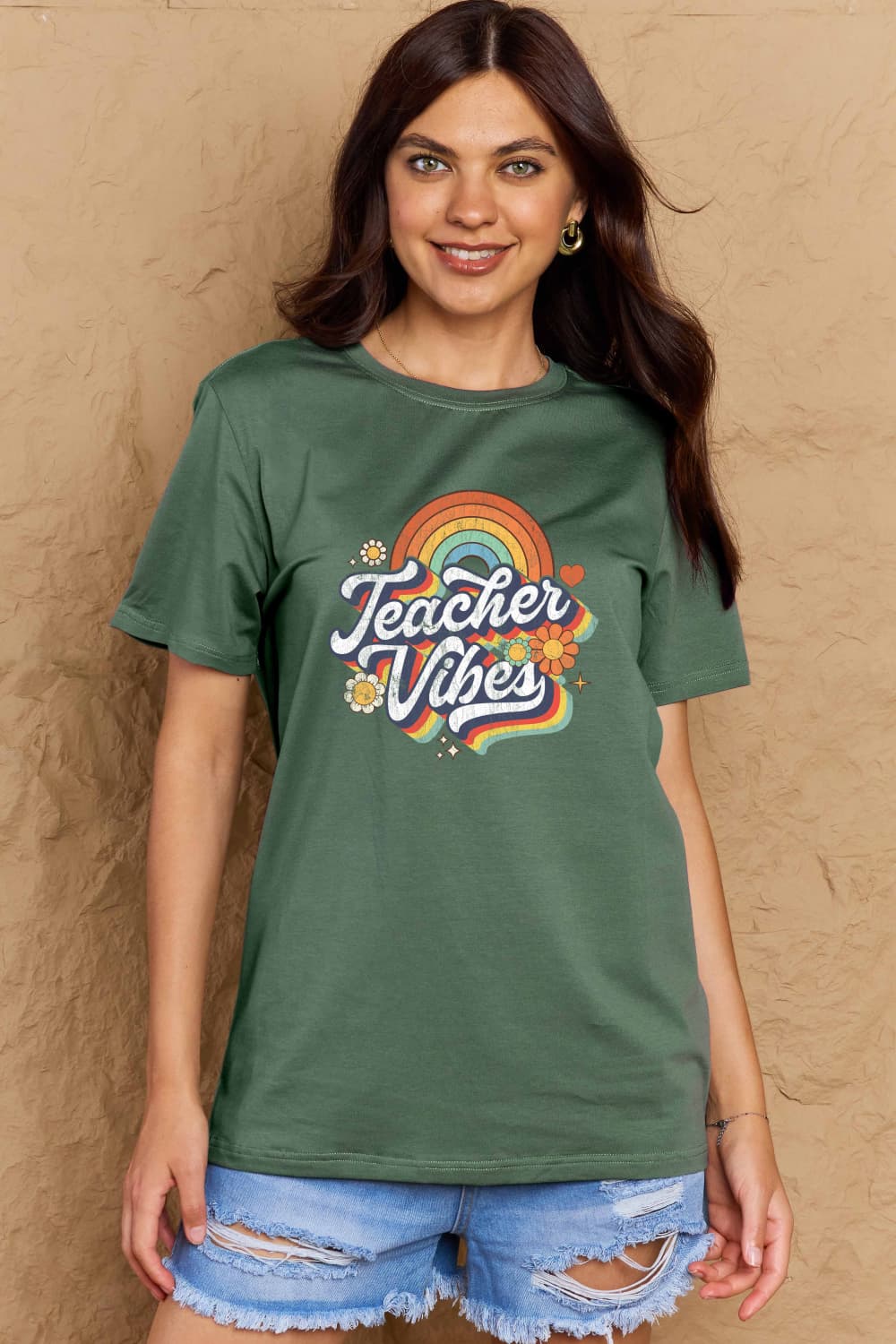 Simply Love Full Size TEACHER VIBES Graphic Cotton T-Shirt - Trendy AF