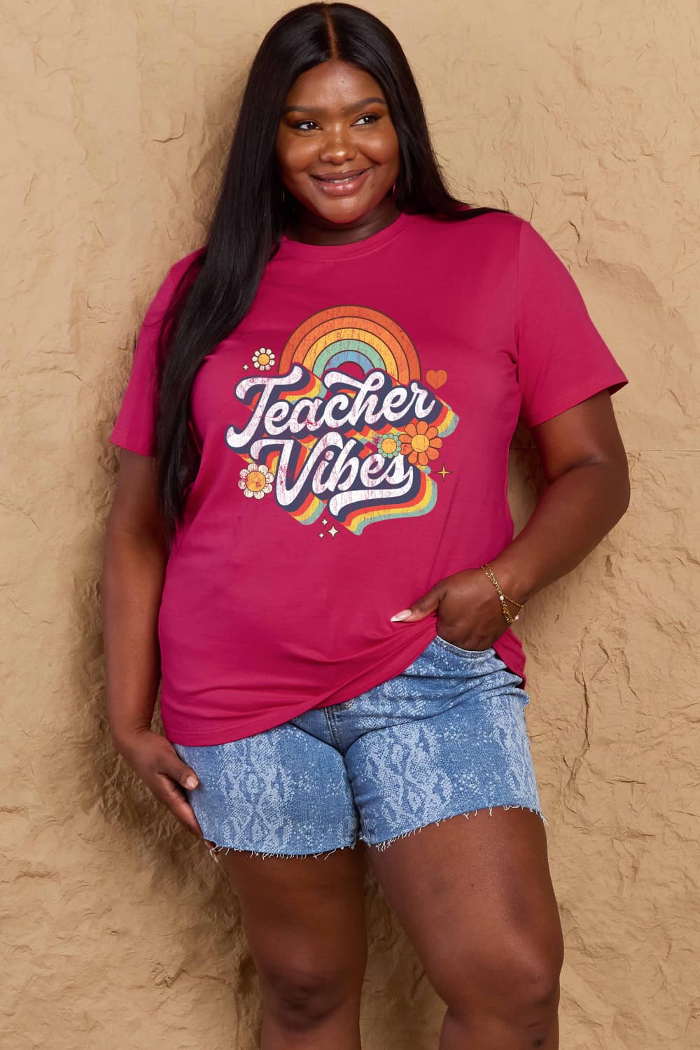 Simply Love Full Size TEACHER VIBES Graphic Cotton T-Shirt - Trendy AF