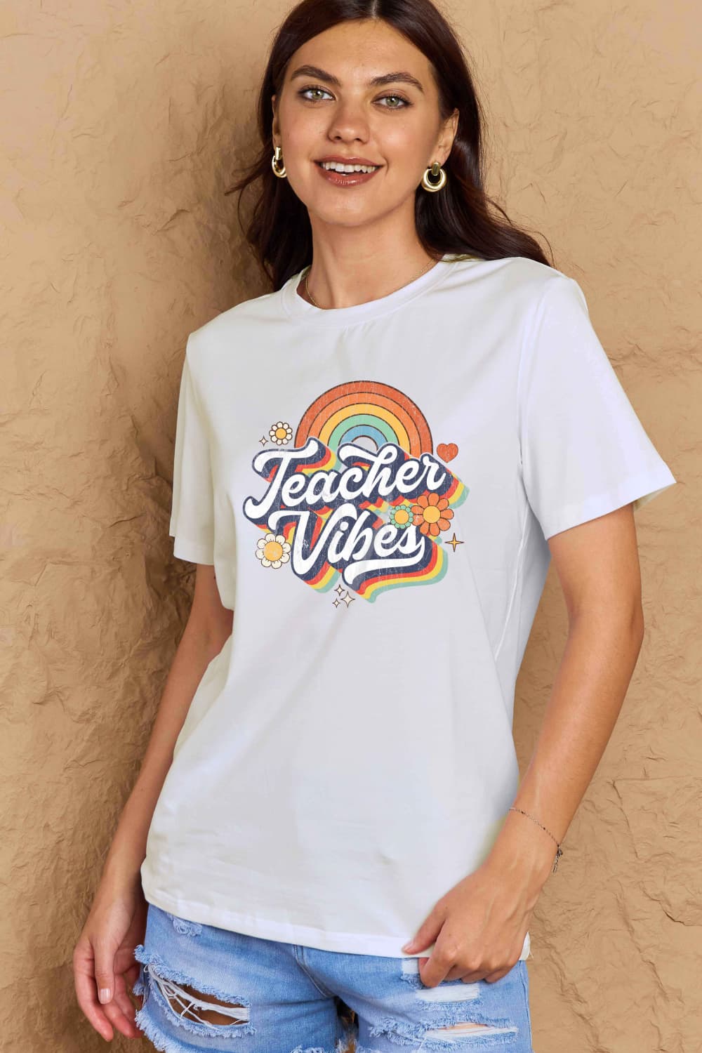 Simply Love Full Size TEACHER VIBES Graphic Cotton T-Shirt - Trendy AF