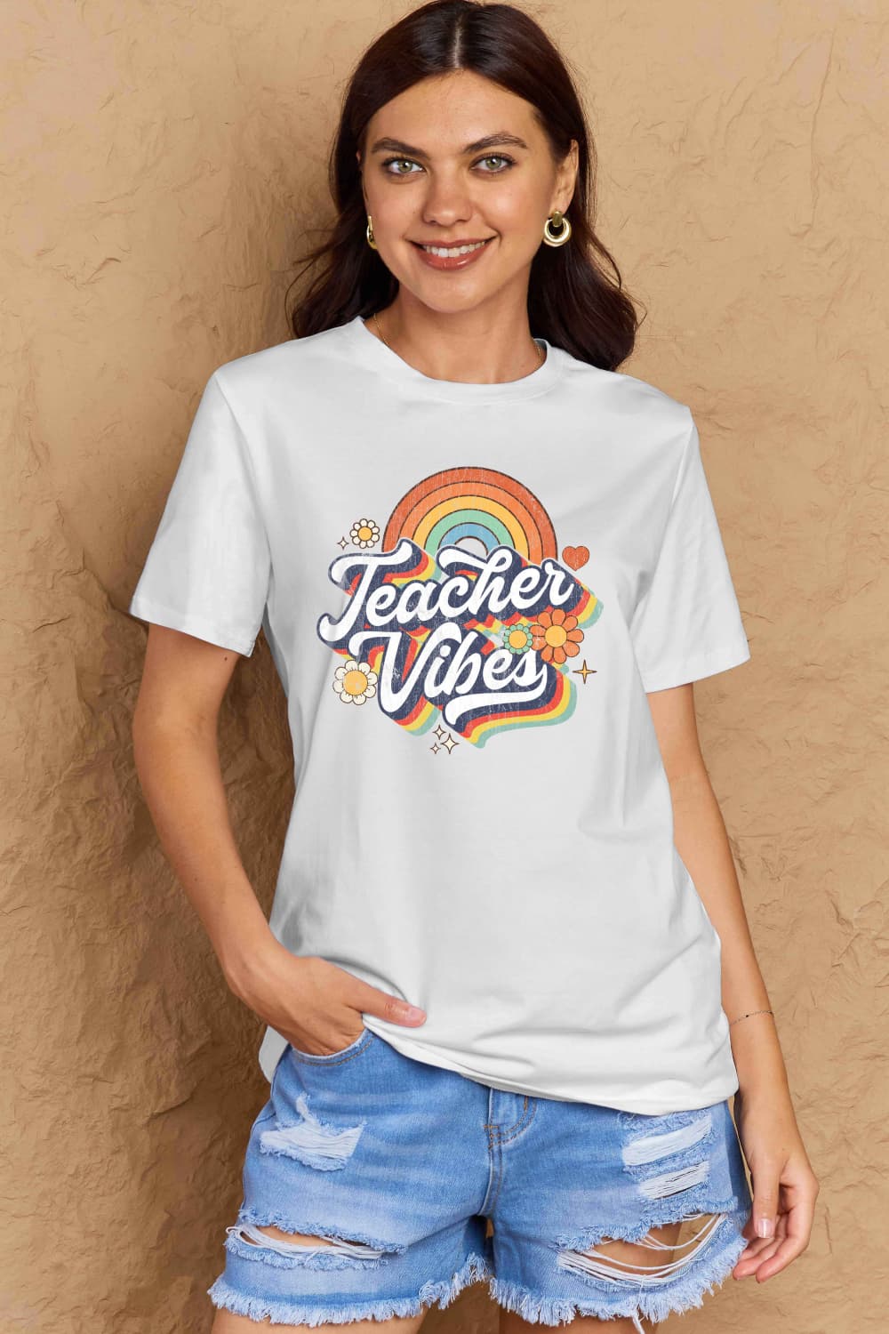 Simply Love Full Size TEACHER VIBES Graphic Cotton T-Shirt - Trendy AF