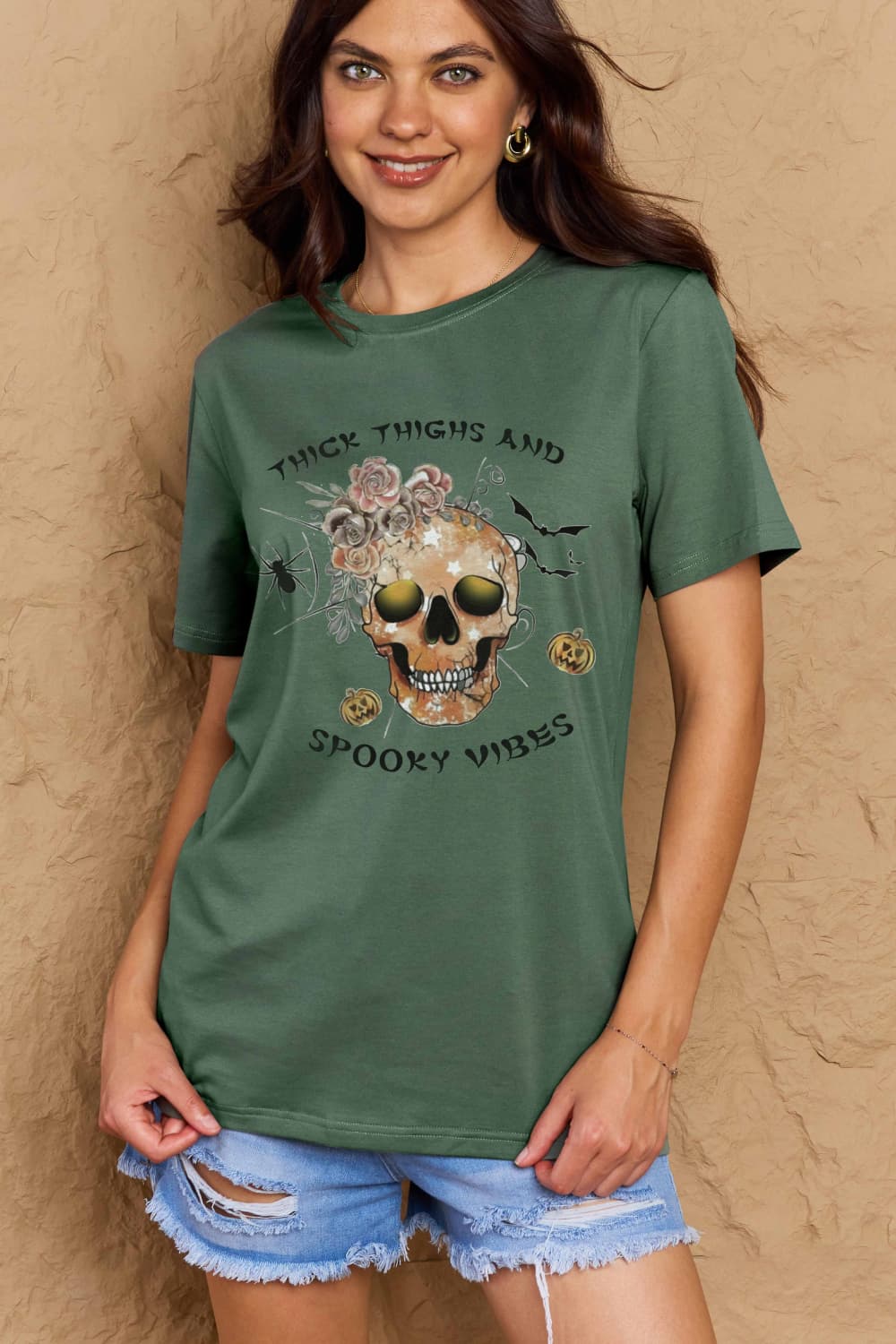 Simply Love Full Size THICK THIGHS AND SPOOKY VIBES Graphic Cotton T-Shirt - Trendy AF