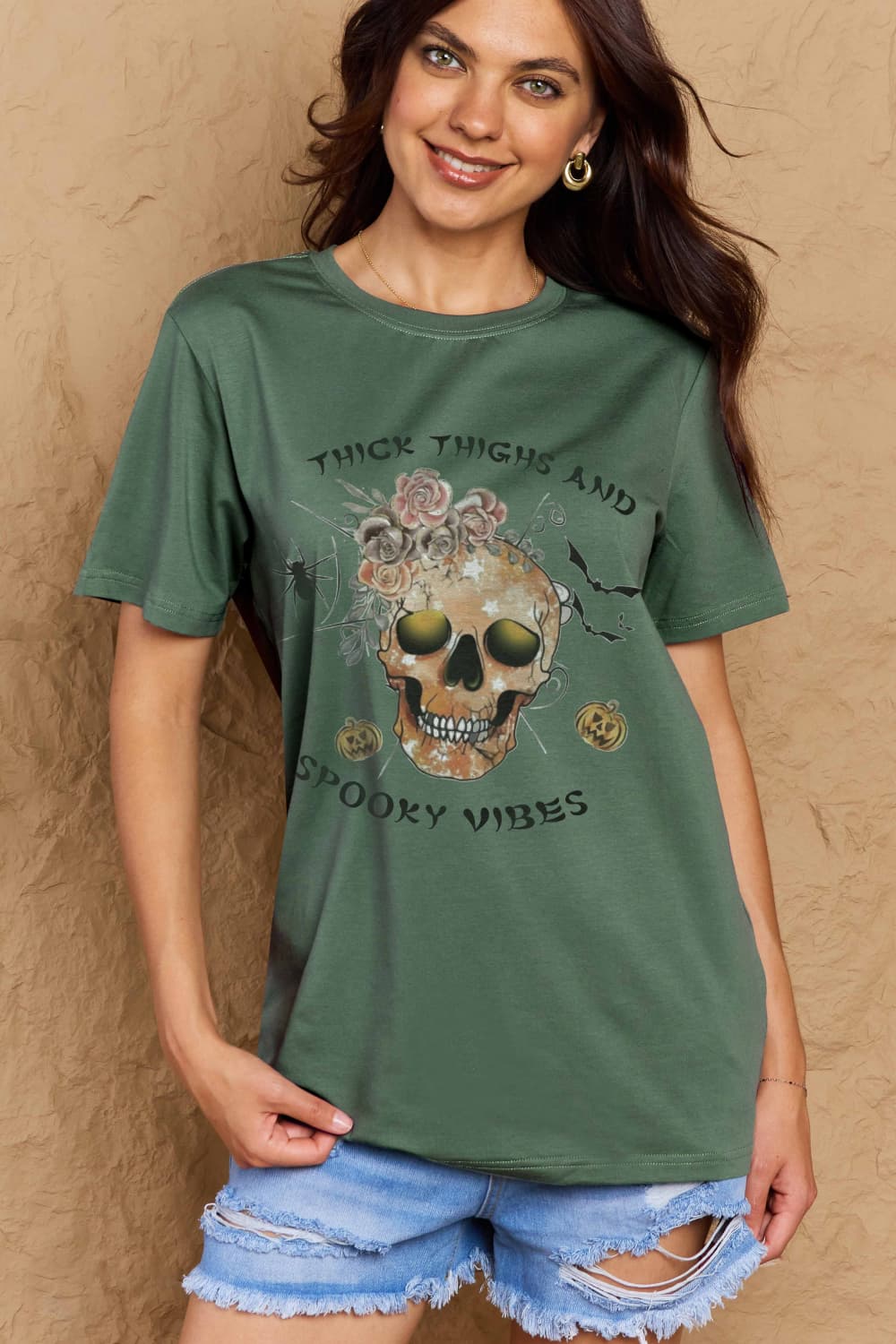 Simply Love Full Size THICK THIGHS AND SPOOKY VIBES Graphic Cotton T-Shirt - Trendy AF