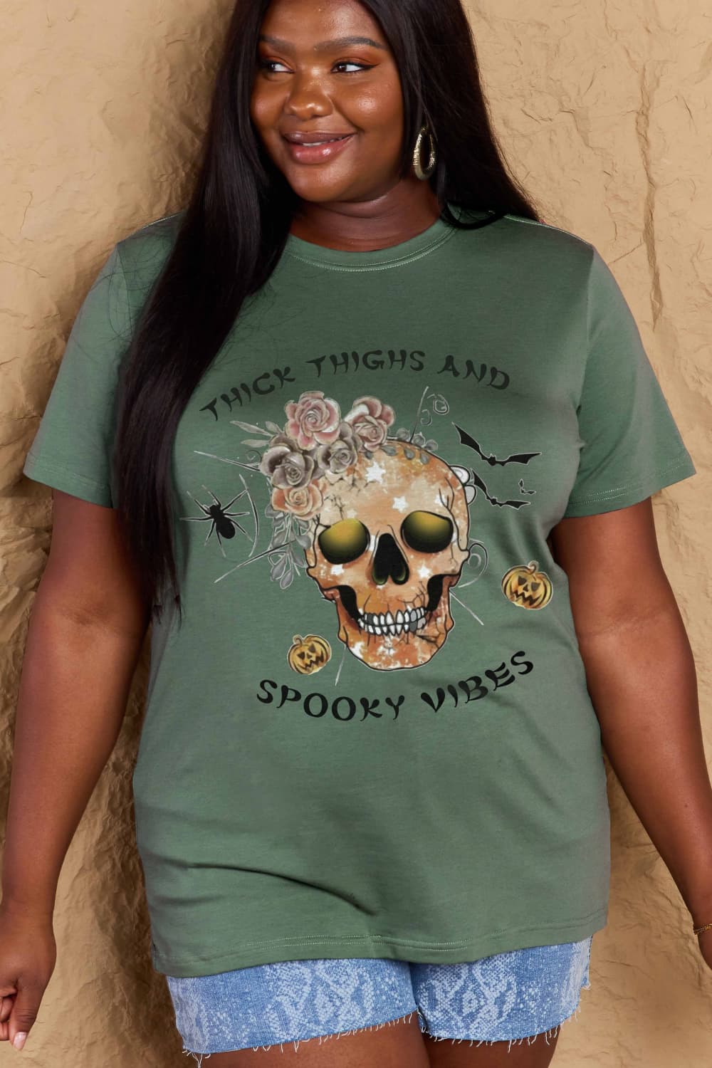 Simply Love Full Size THICK THIGHS AND SPOOKY VIBES Graphic Cotton T-Shirt - Trendy AF