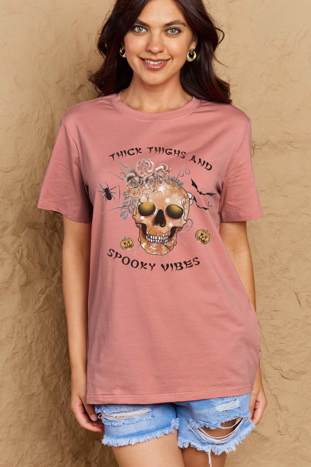 Simply Love Full Size THICK THIGHS AND SPOOKY VIBES Graphic Cotton T-Shirt - Trendy AF