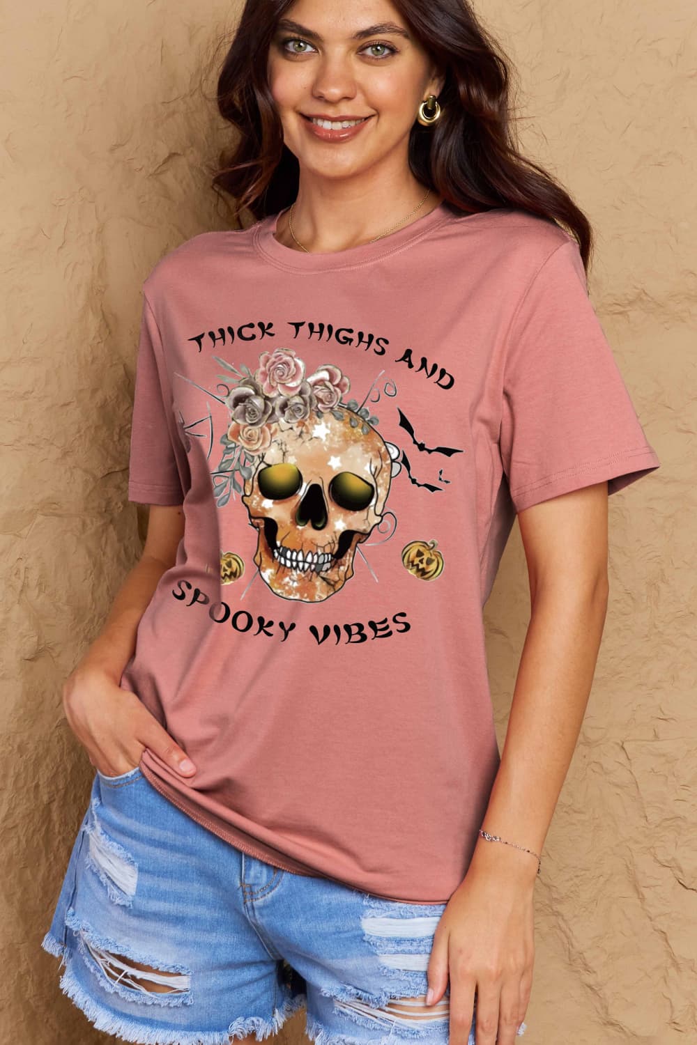 Simply Love Full Size THICK THIGHS AND SPOOKY VIBES Graphic Cotton T-Shirt - Trendy AF