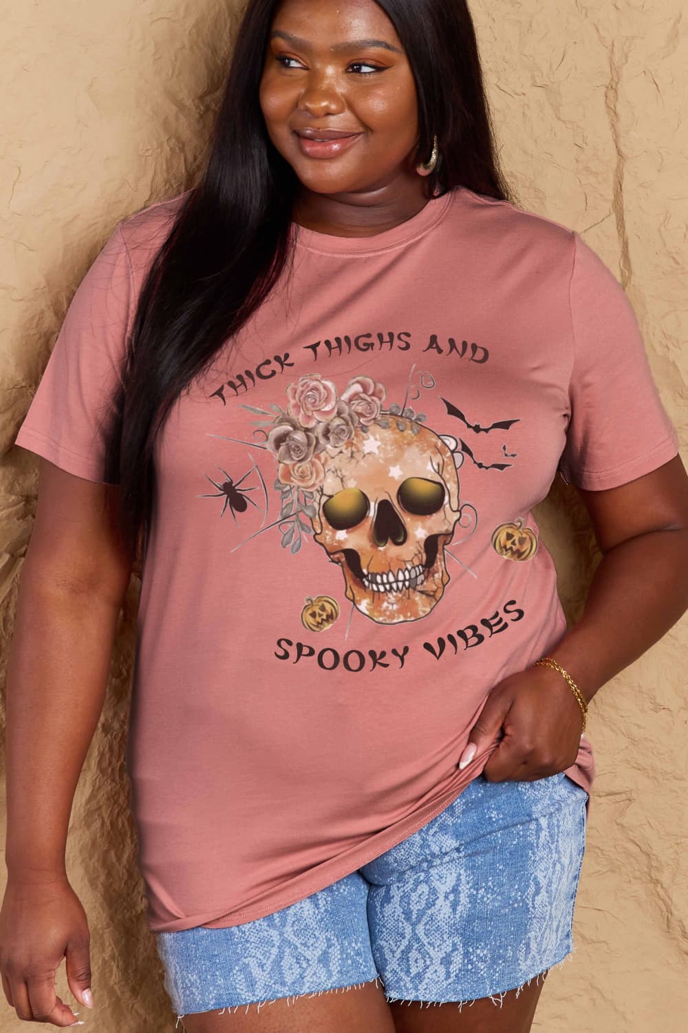 Simply Love Full Size THICK THIGHS AND SPOOKY VIBES Graphic Cotton T-Shirt - Trendy AF