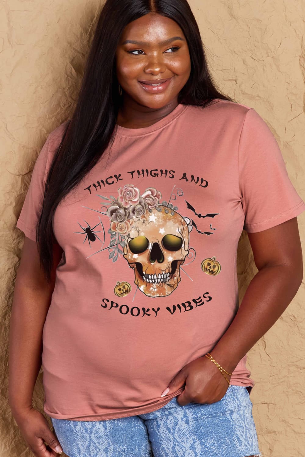 Simply Love Full Size THICK THIGHS AND SPOOKY VIBES Graphic Cotton T-Shirt - Trendy AF