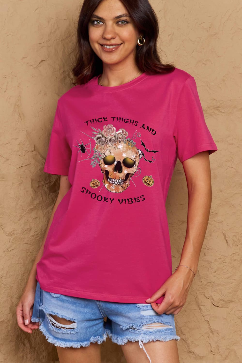 Simply Love Full Size THICK THIGHS AND SPOOKY VIBES Graphic Cotton T-Shirt - Trendy AF