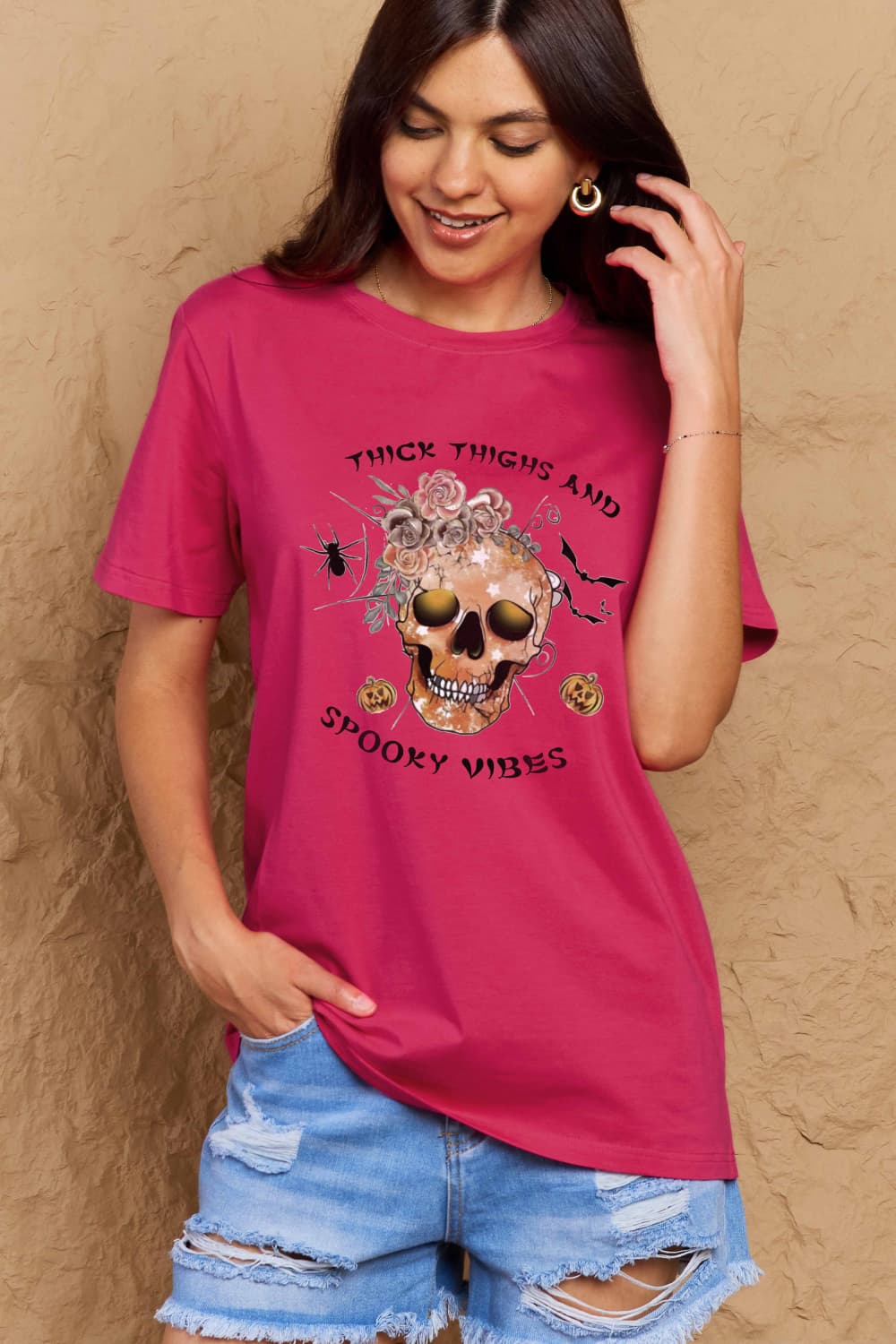 Simply Love Full Size THICK THIGHS AND SPOOKY VIBES Graphic Cotton T-Shirt - Trendy AF