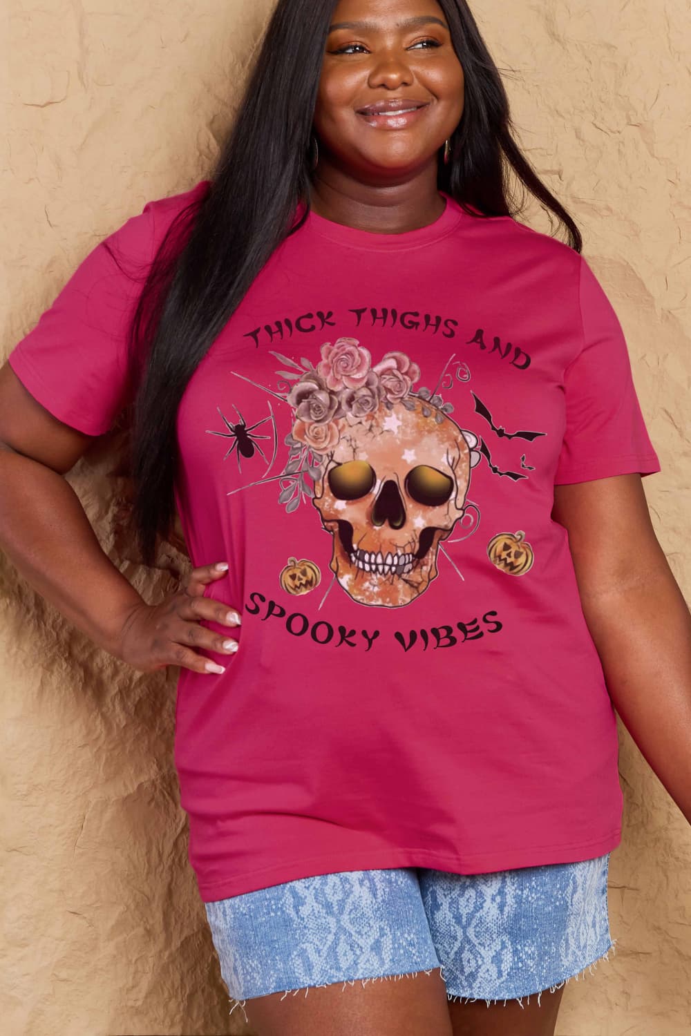 Simply Love Full Size THICK THIGHS AND SPOOKY VIBES Graphic Cotton T-Shirt - Trendy AF