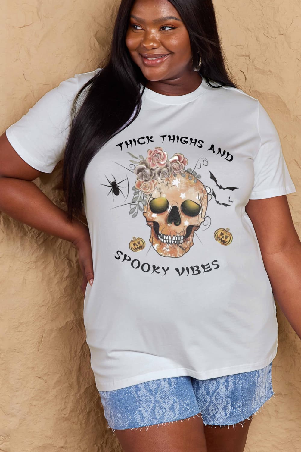 Simply Love Full Size THICK THIGHS AND SPOOKY VIBES Graphic Cotton T-Shirt - Trendy AF