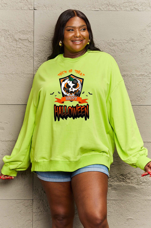 Simply Love Full Size TRICK OR TREAT HAPPY HALLOWEEN Graphic Sweatshirt - Trendy AF