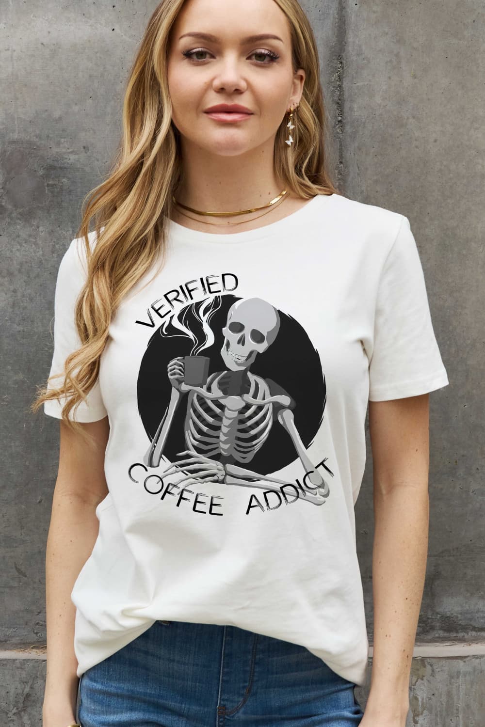 Simply Love Full Size VERIFIED COFFEE ADDICT Graphic Cotton Tee - Trendy AF