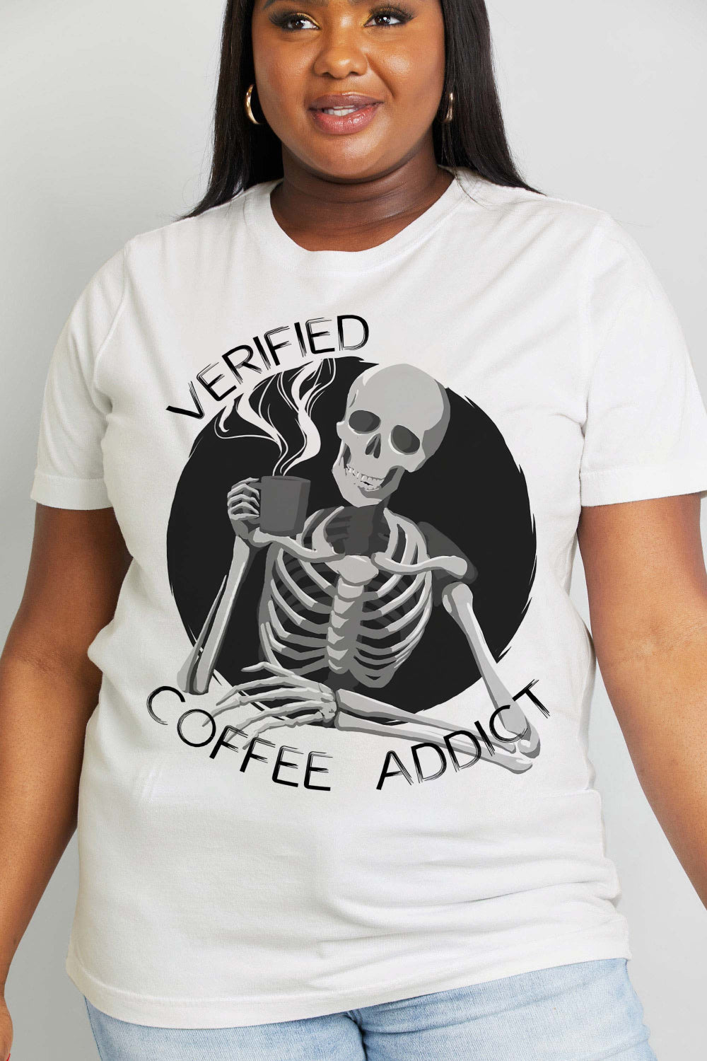 Simply Love Full Size VERIFIED COFFEE ADDICT Graphic Cotton Tee - Trendy AF