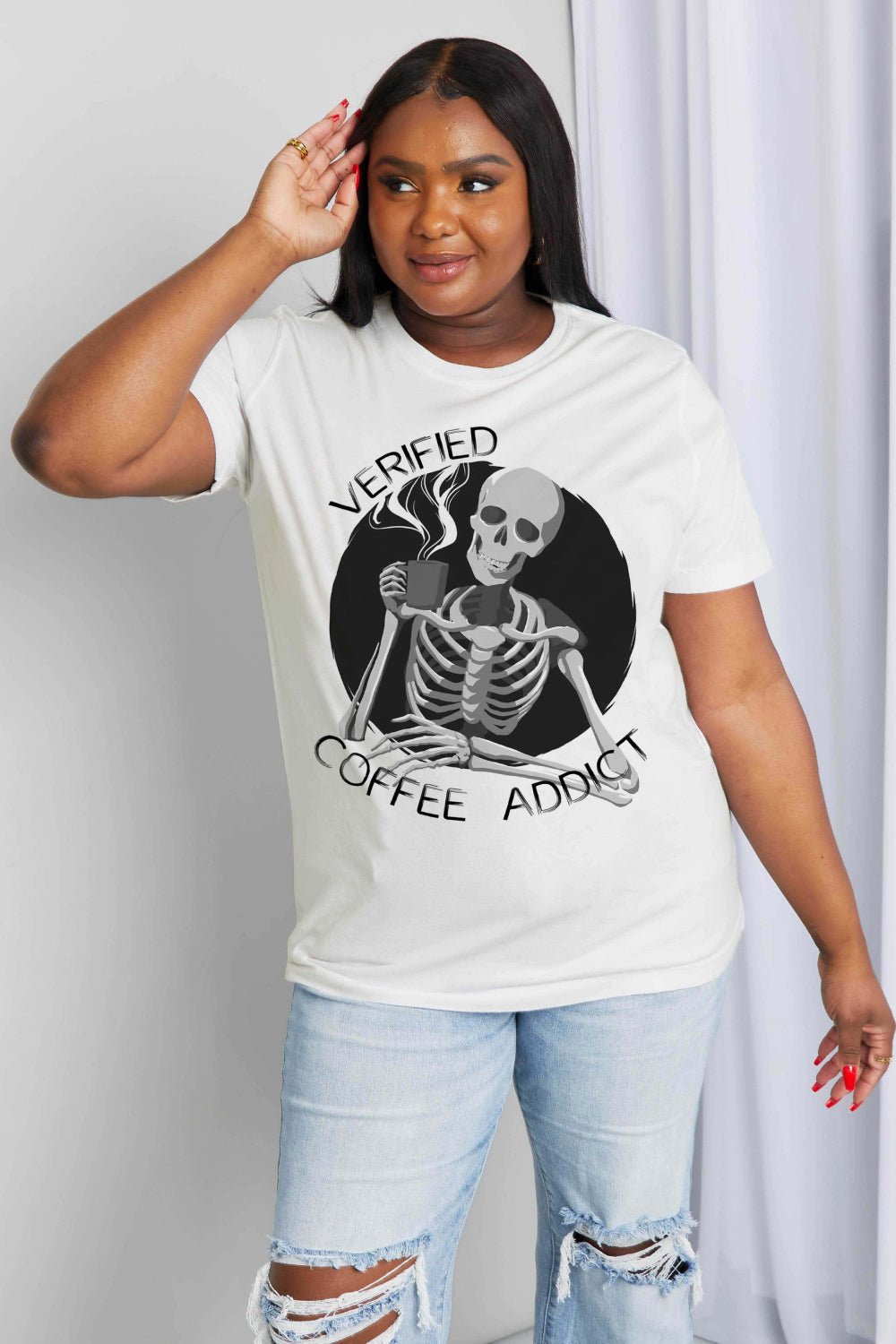 Simply Love Full Size VERIFIED COFFEE ADDICT Graphic Cotton Tee - Trendy AF