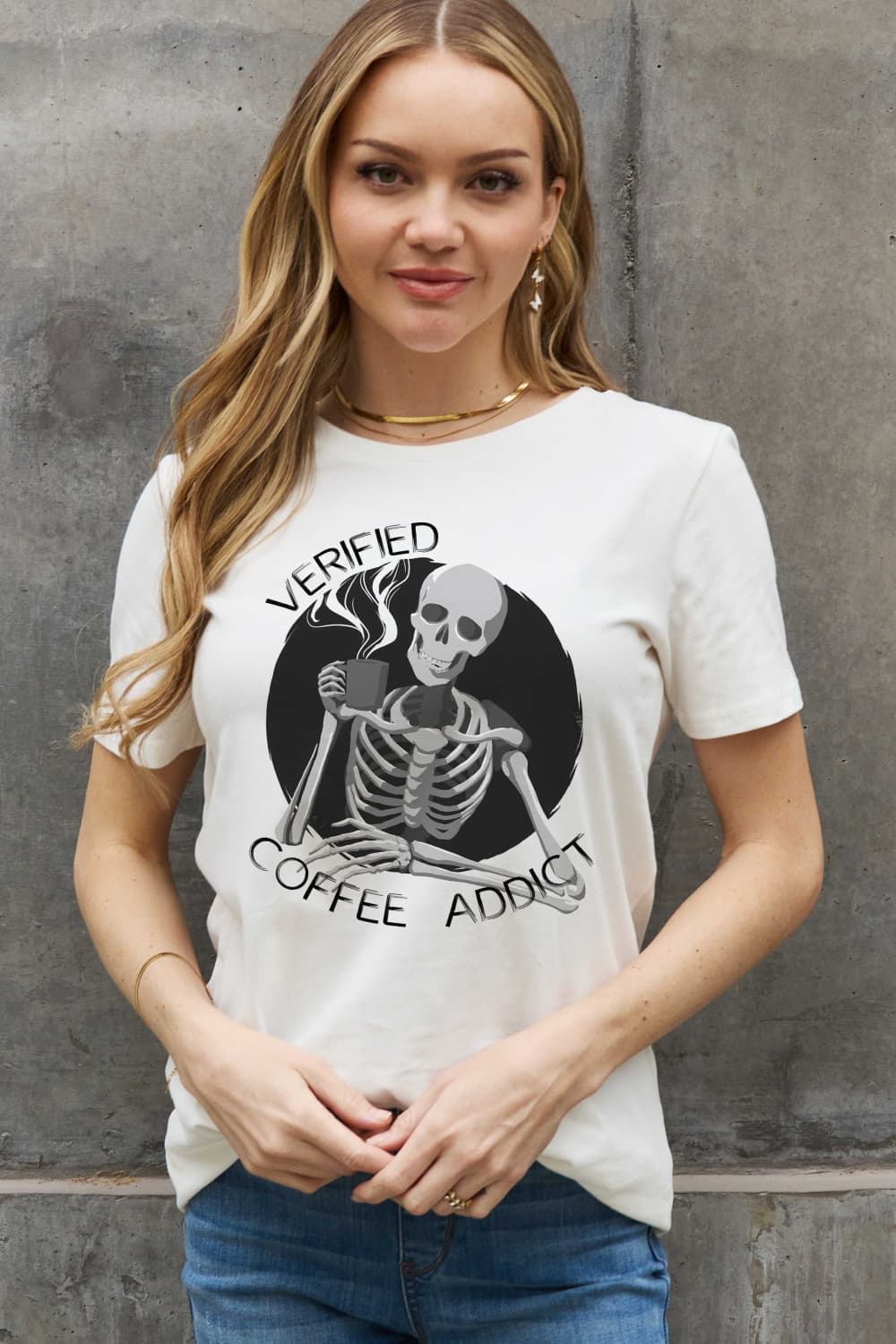 Simply Love Full Size VERIFIED COFFEE ADDICT Graphic Cotton Tee - Trendy AF