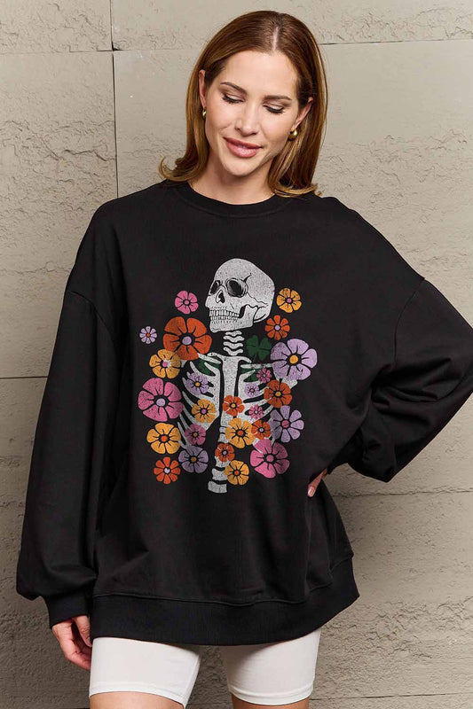 Simply Love Simply Love Full Size Flower Skeleton Graphic Sweatshirt - Trendy AF