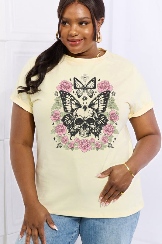 Simply Love Simply Love Full Size Skull & Butterfly Graphic Cotton Tee - Trendy AF