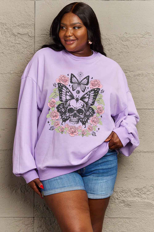 Simply Love Simply Love Full Size Skull Butterfly Graphic Sweatshirt - Trendy AF