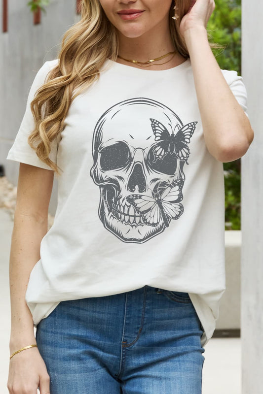 Simply Love Simply Love Skull Butterfly Graphic Cotton T-Shirt - Trendy AF