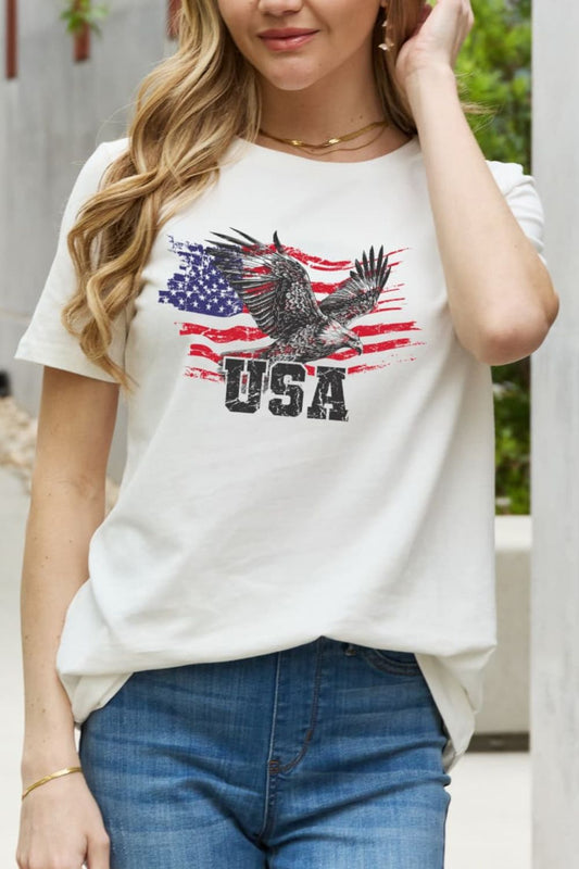 Simply Love USA Star and Stripe Eagle Graphic Cotton Tee - Trendy AF