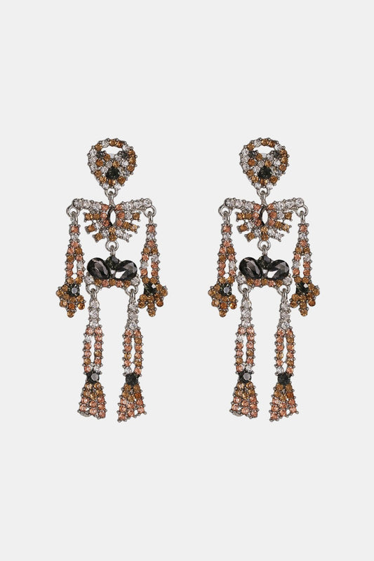 Skeleton Shape Glass Stone Dangle Earrings - Trendy AF