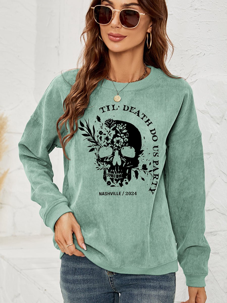 Skull Graphic Dropped Shoulder Sweatshirt - Trendy AF