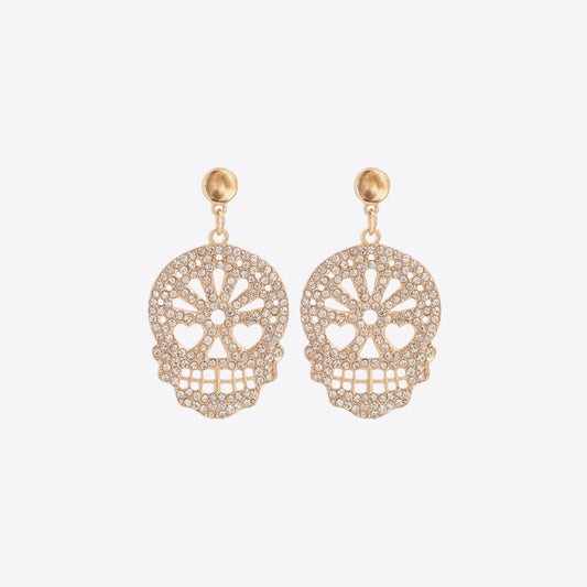 Skull Rhinestone Alloy Earrings - Trendy AF