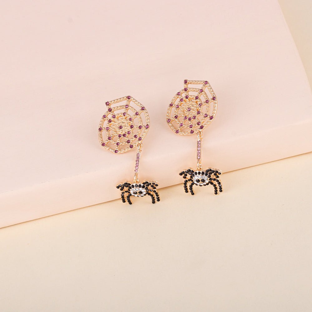 Spider Rhinestone Alloy Earrings - Trendy AF