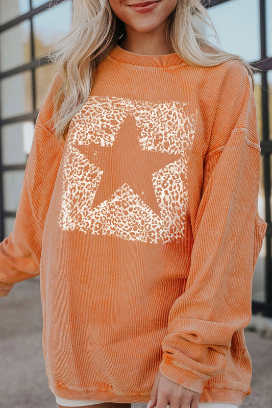 Star Round Neck Long Sleeve Oversize Sweatshirt - Trendy AF